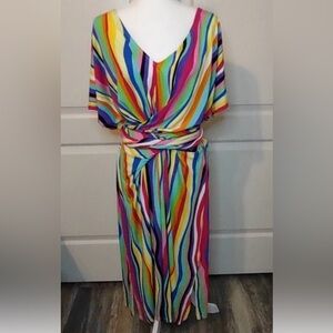 Eloquii Liquid Rainbow Midi Wrap Dress Stretch Size 20 NWT